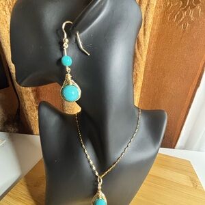 Gold and Turquoise Drop Earrings
